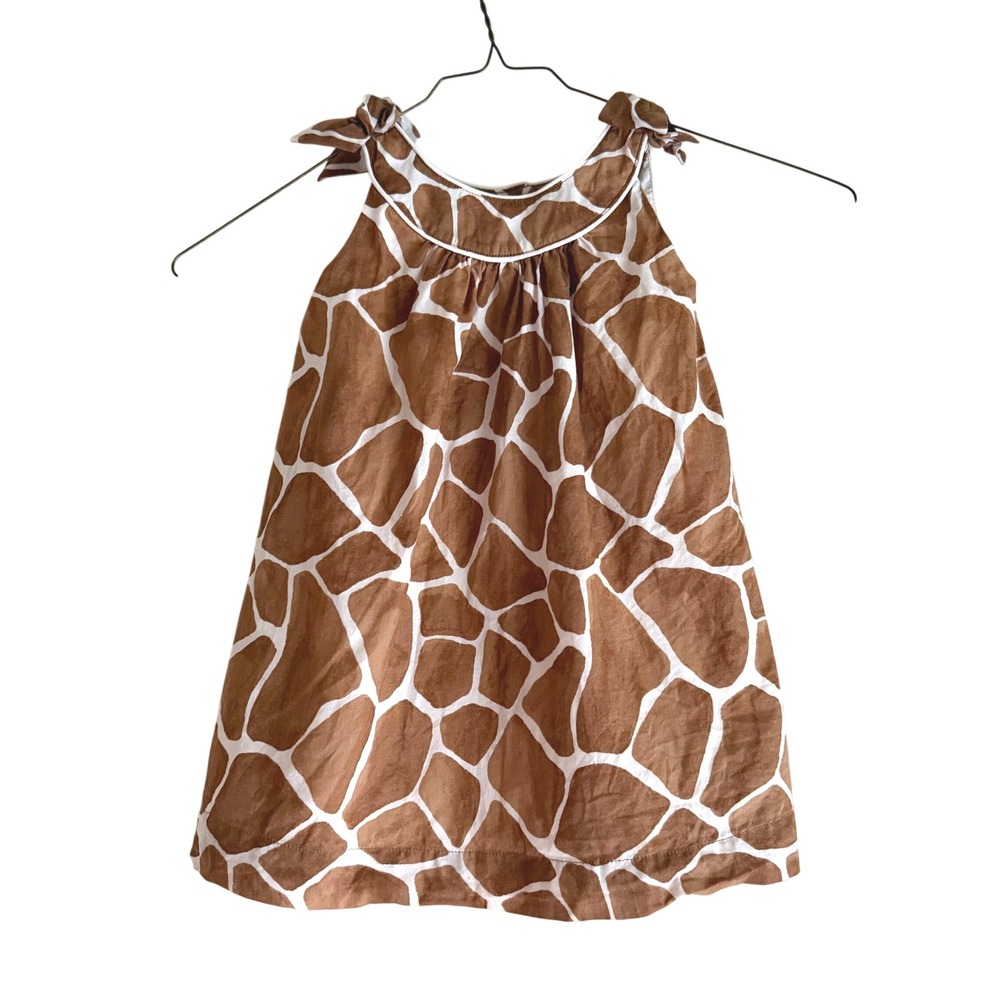 Janie and Jack Girls Dress Brown Giraffe Print Cotton 12-18 Months Animal Bows
